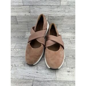 Clarks Unstructured Women's Pink Suede Cross Strap Mary Jane Comfort Flats Sz 9